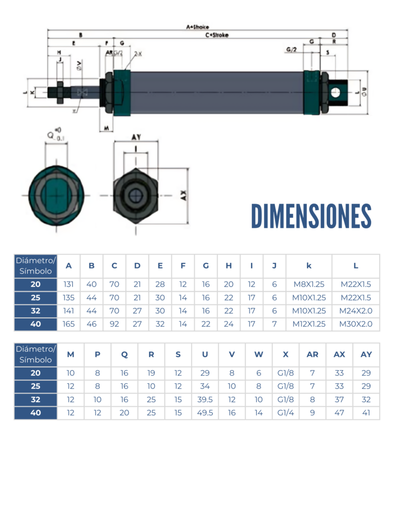 Dimensiones de un cilindro neumatico