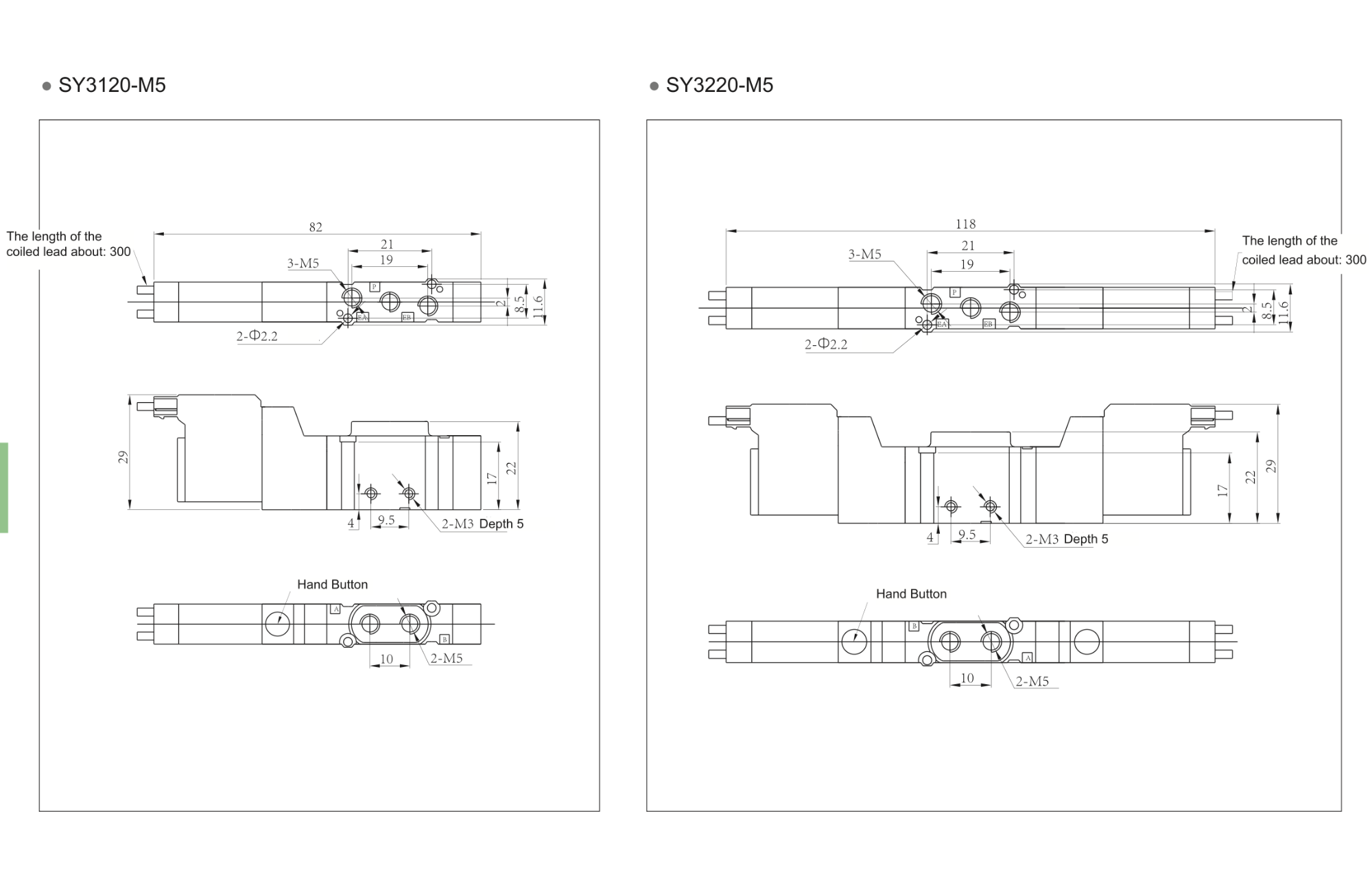 Dimensiones de las electroválvulas series SY