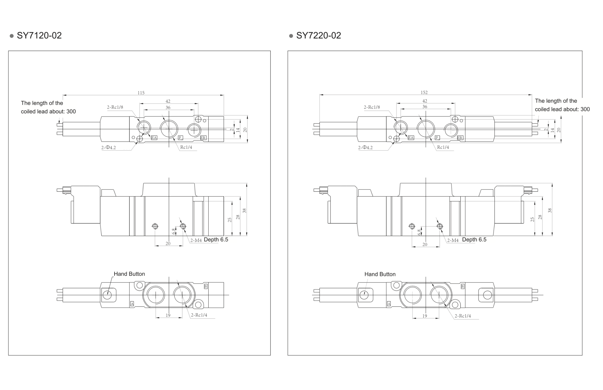 Dimensiones de las electroválvulas series SY