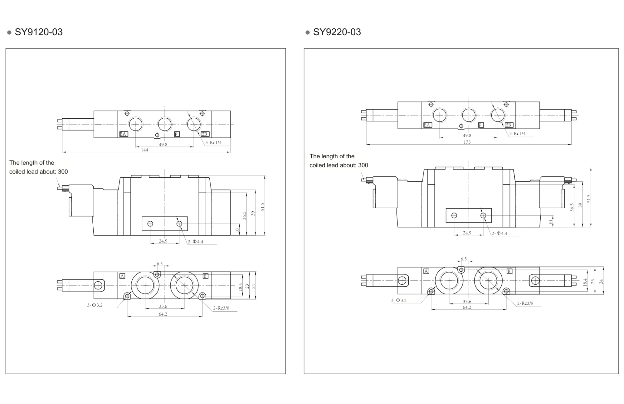 Dimensiones de las electroválvulas series SY
