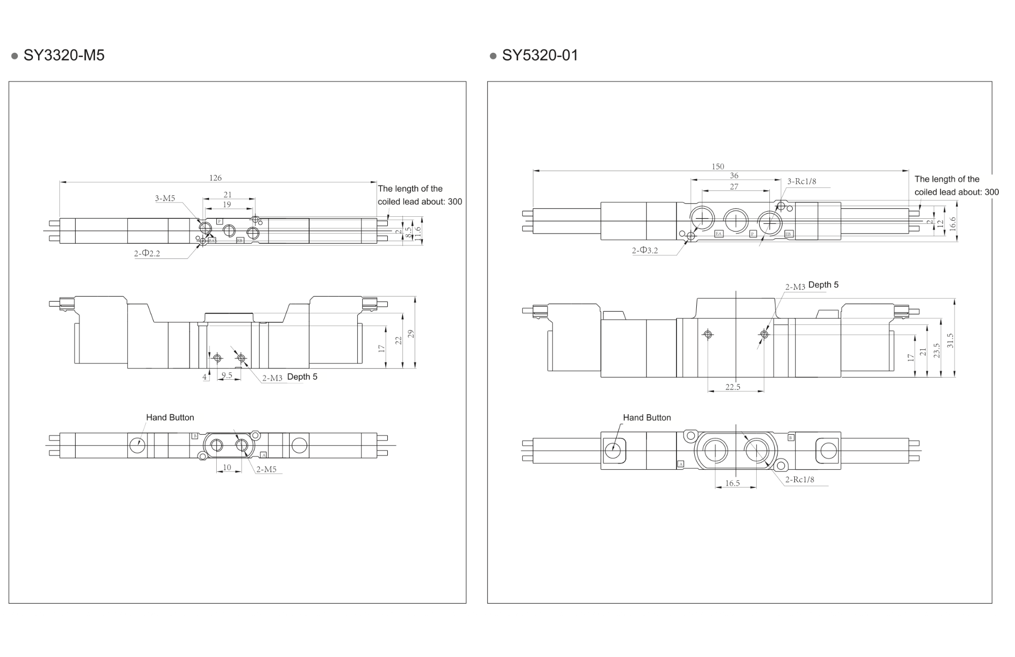 Dimensiones de las electroválvulas series SY