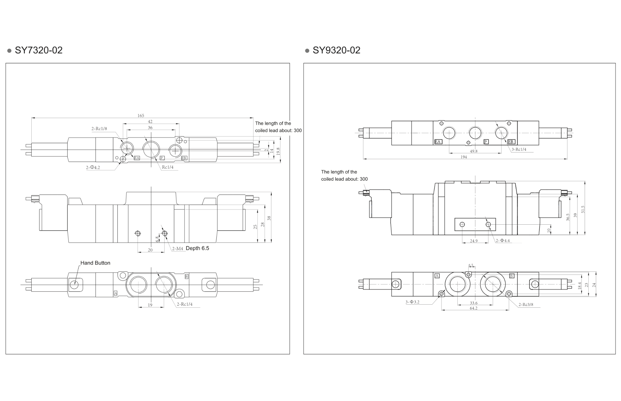Dimensiones de las electroválvulas series SY