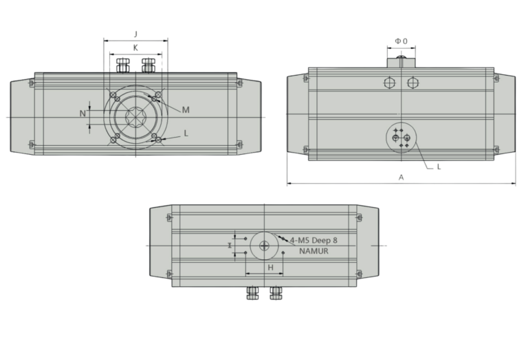 dimensiones del actuador rotatorio
