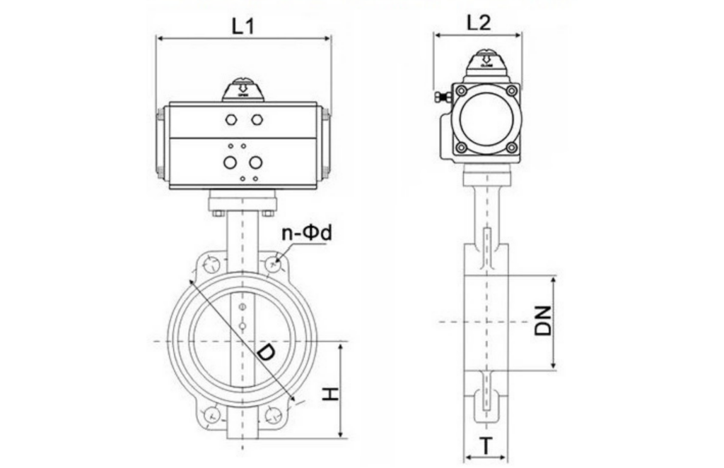 Dimensiones de la válvula de mariposa